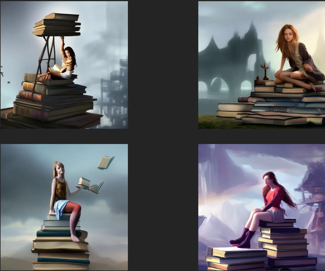 Girl Tower Of Books Concept Art Painting for How to Write Effective Prompts for AI Systems